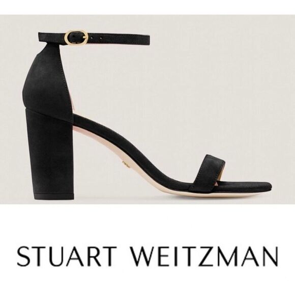 Stuart Weitzman Nearlynude Black Ankle‎ Strap Sandals 10.5 M - Picture 1 of 16